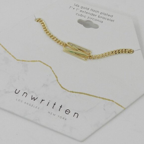 NEW Unwritten Cubic Zirconia Initial "M" Link Bracelet in Gold Plate - Picture 2 of 2